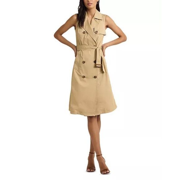 Lauren Ralph Lauren Twill Trench Dress Belted Sleeveless NWT Size 8 - Picture 4 of 13